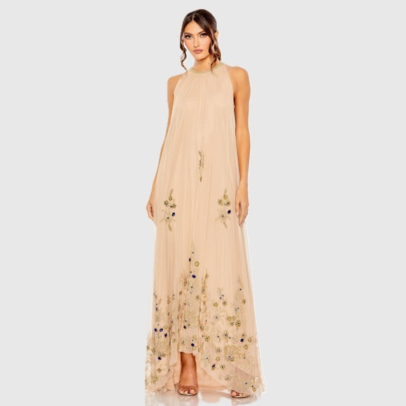 MAC DUGGAL
Beige High Neck Floral Embellished Trapeze Gown Wedding Guest Size 12 - Picture 4 of 6